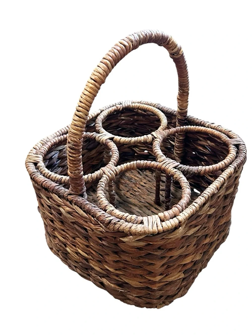 Vintage Woven Rattan Wine Carrier Basket – Brown